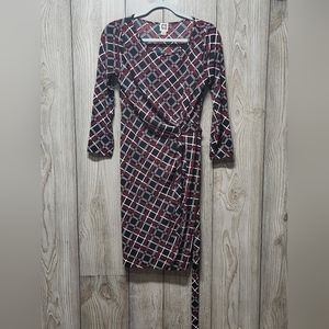 Ann Klein Patterned Faux Wrap DressHits the knee